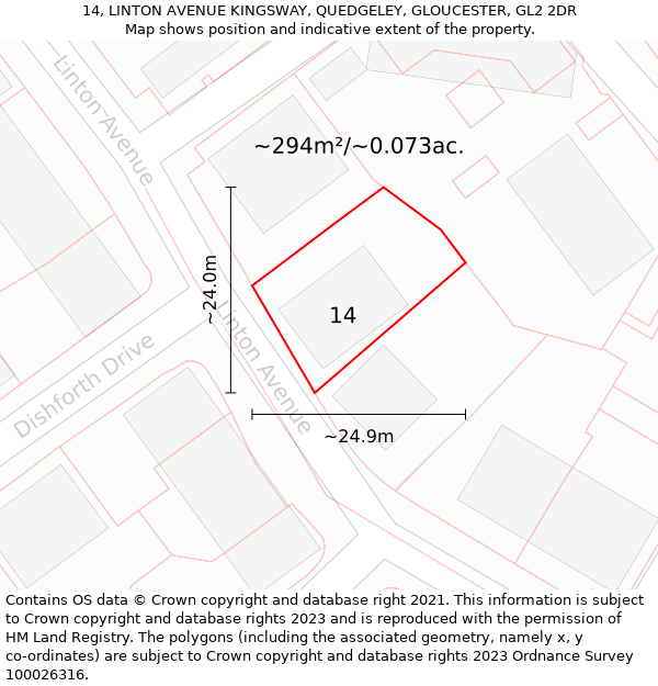 14, LINTON AVENUE KINGSWAY, QUEDGELEY, GLOUCESTER, GL2 2DR: Plot and title map