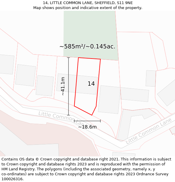 14, LITTLE COMMON LANE, SHEFFIELD, S11 9NE: Plot and title map