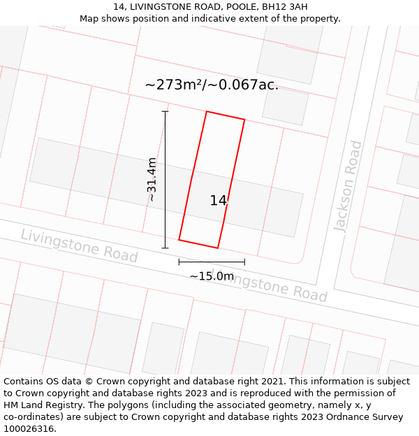 14, LIVINGSTONE ROAD, POOLE, BH12 3AH: Plot and title map