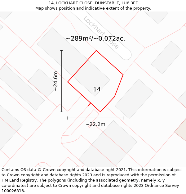 14, LOCKHART CLOSE, DUNSTABLE, LU6 3EF: Plot and title map