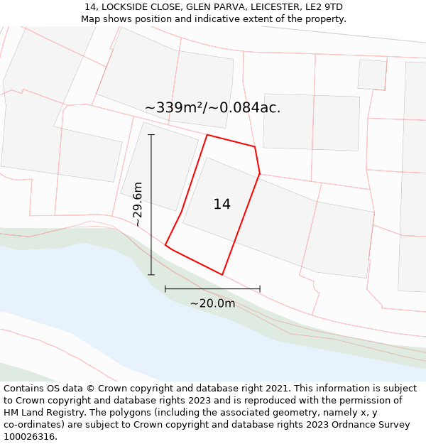 14, LOCKSIDE CLOSE, GLEN PARVA, LEICESTER, LE2 9TD: Plot and title map