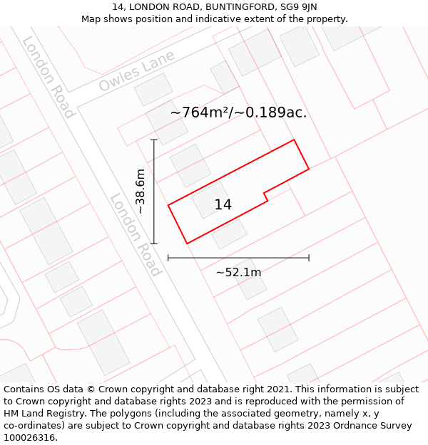 14, LONDON ROAD, BUNTINGFORD, SG9 9JN: Plot and title map