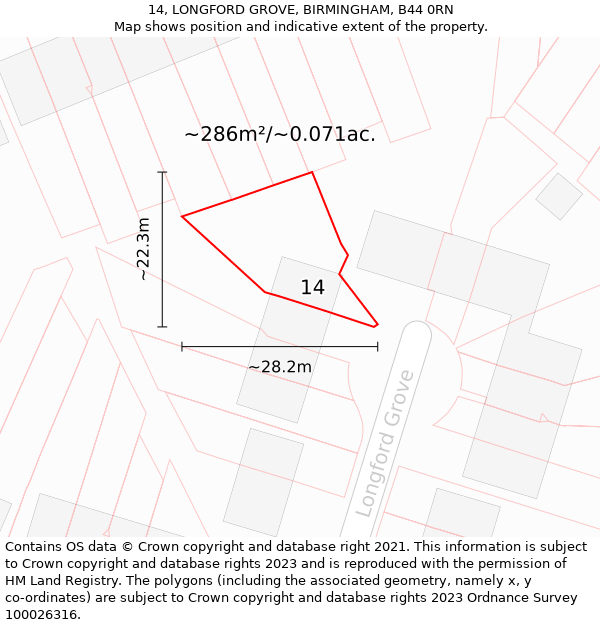 14, LONGFORD GROVE, BIRMINGHAM, B44 0RN: Plot and title map