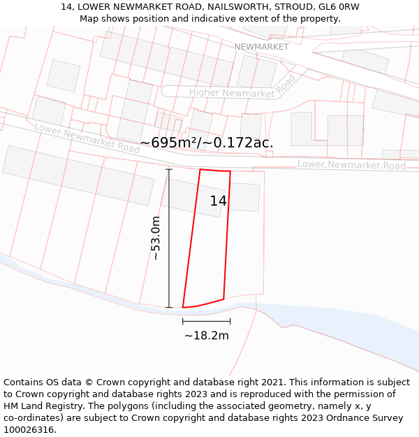 14, LOWER NEWMARKET ROAD, NAILSWORTH, STROUD, GL6 0RW: Plot and title map