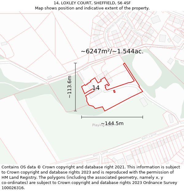 14, LOXLEY COURT, SHEFFIELD, S6 4SF: Plot and title map