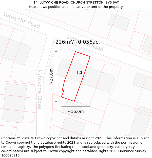 14, LUTWYCHE ROAD, CHURCH STRETTON, SY6 6AT: Plot and title map