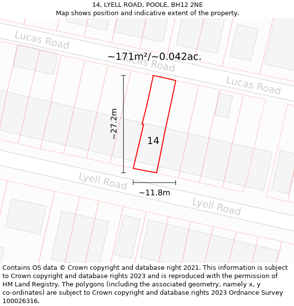 14, LYELL ROAD, POOLE, BH12 2NE: Plot and title map