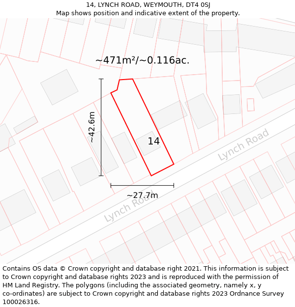 14, LYNCH ROAD, WEYMOUTH, DT4 0SJ: Plot and title map