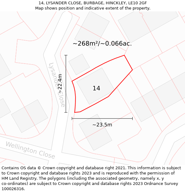 14, LYSANDER CLOSE, BURBAGE, HINCKLEY, LE10 2GF: Plot and title map