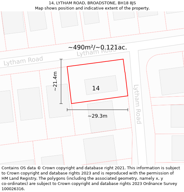 14, LYTHAM ROAD, BROADSTONE, BH18 8JS: Plot and title map