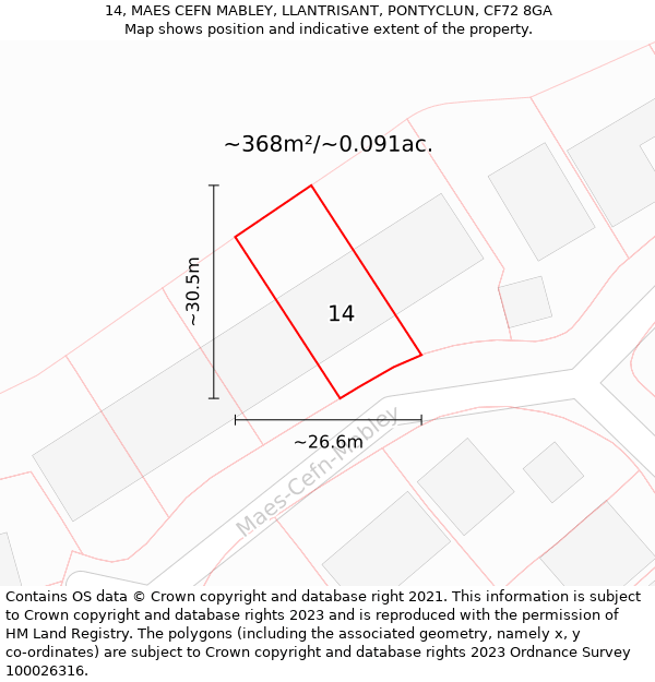 14, MAES CEFN MABLEY, LLANTRISANT, PONTYCLUN, CF72 8GA: Plot and title map