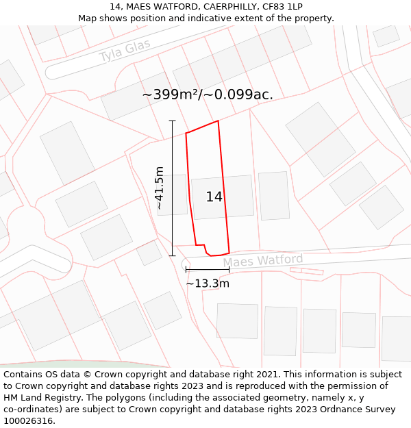 14, MAES WATFORD, CAERPHILLY, CF83 1LP: Plot and title map