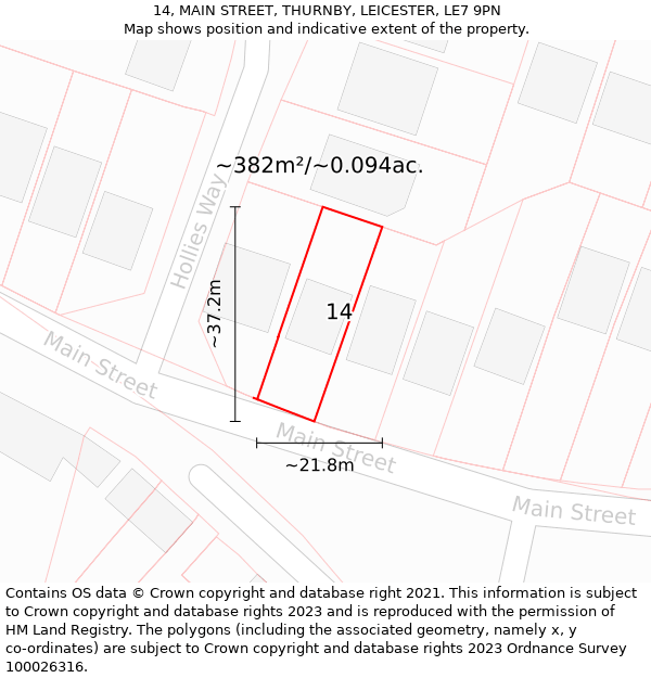 14, MAIN STREET, THURNBY, LEICESTER, LE7 9PN: Plot and title map