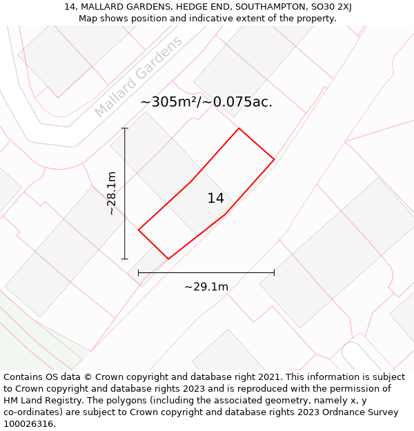 14, MALLARD GARDENS, HEDGE END, SOUTHAMPTON, SO30 2XJ: Plot and title map