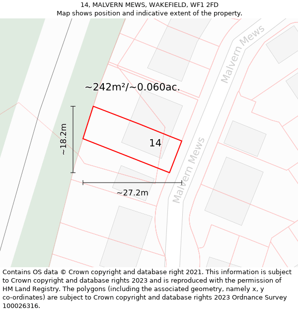 14, MALVERN MEWS, WAKEFIELD, WF1 2FD: Plot and title map