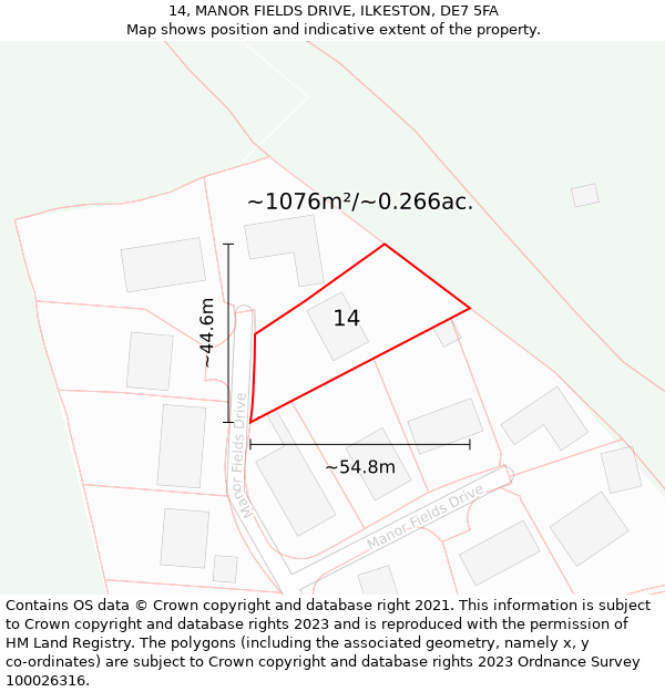 14, MANOR FIELDS DRIVE, ILKESTON, DE7 5FA: Plot and title map