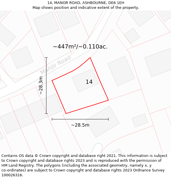 14, MANOR ROAD, ASHBOURNE, DE6 1EH: Plot and title map