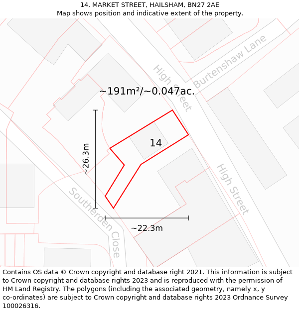 14, MARKET STREET, HAILSHAM, BN27 2AE: Plot and title map
