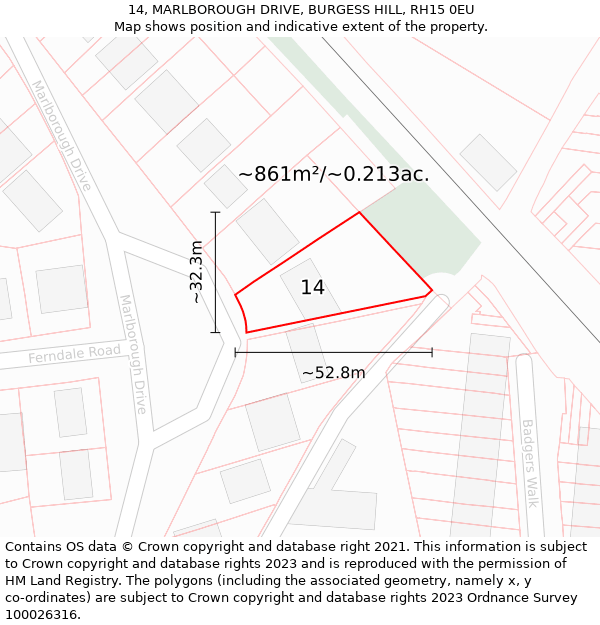 14, MARLBOROUGH DRIVE, BURGESS HILL, RH15 0EU: Plot and title map