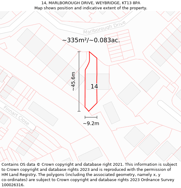 14, MARLBOROUGH DRIVE, WEYBRIDGE, KT13 8PA: Plot and title map