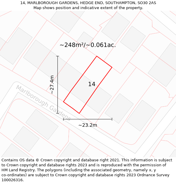 14, MARLBOROUGH GARDENS, HEDGE END, SOUTHAMPTON, SO30 2AS: Plot and title map