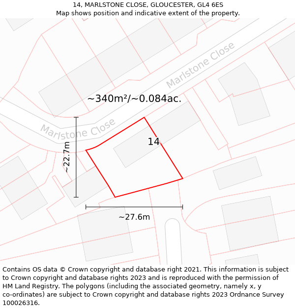 14, MARLSTONE CLOSE, GLOUCESTER, GL4 6ES: Plot and title map