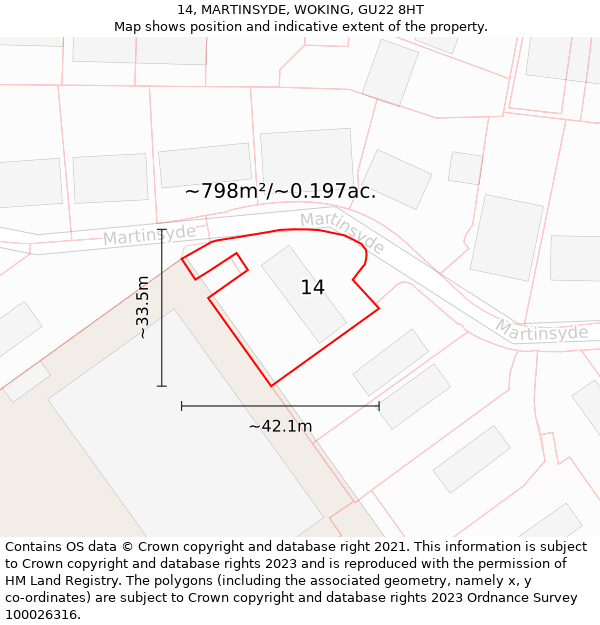 14, MARTINSYDE, WOKING, GU22 8HT: Plot and title map