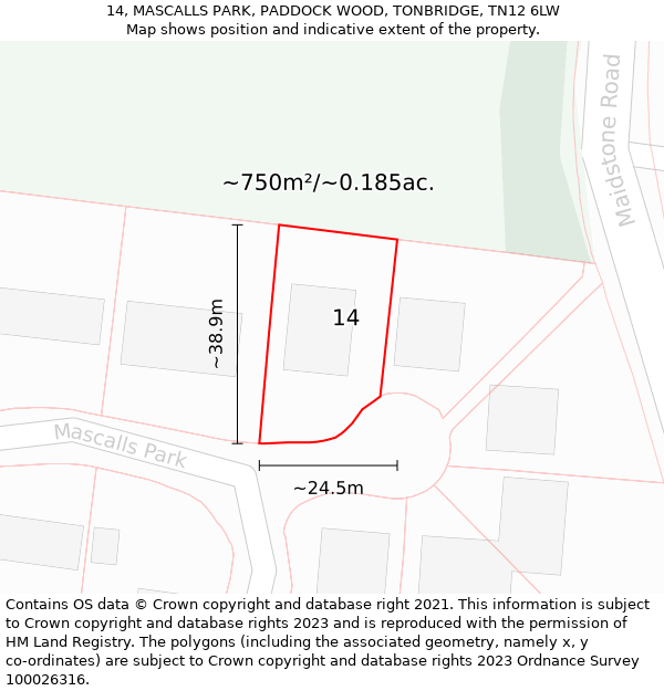 14, MASCALLS PARK, PADDOCK WOOD, TONBRIDGE, TN12 6LW: Plot and title map