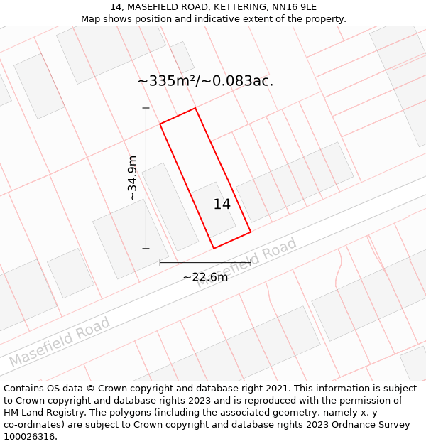 14, MASEFIELD ROAD, KETTERING, NN16 9LE: Plot and title map