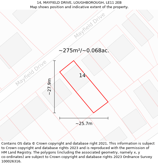 14, MAYFIELD DRIVE, LOUGHBOROUGH, LE11 2EB: Plot and title map