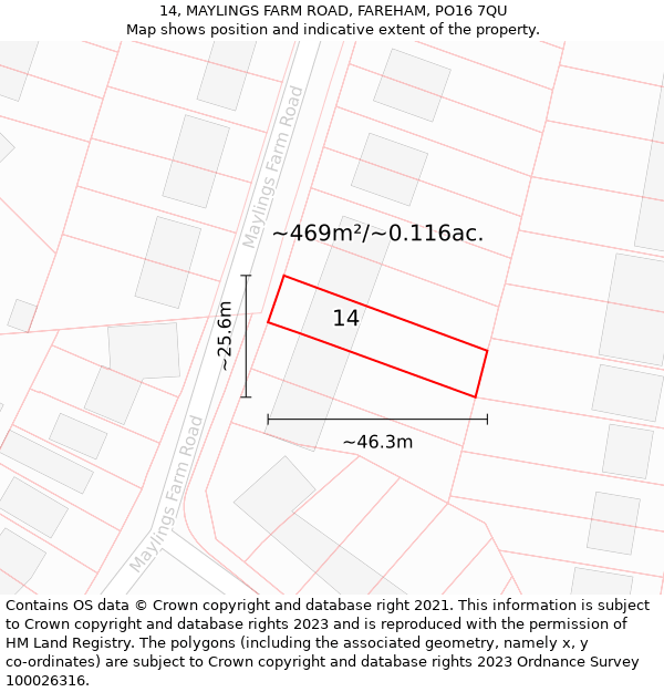 14, MAYLINGS FARM ROAD, FAREHAM, PO16 7QU: Plot and title map