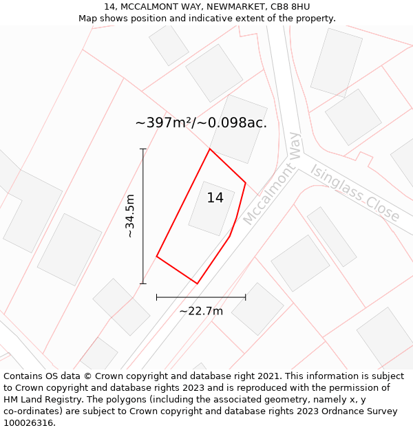 14, MCCALMONT WAY, NEWMARKET, CB8 8HU: Plot and title map