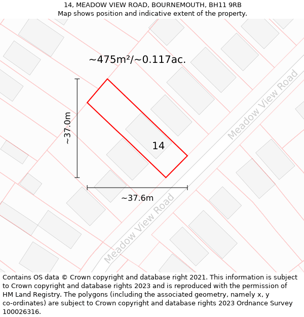 14, MEADOW VIEW ROAD, BOURNEMOUTH, BH11 9RB: Plot and title map