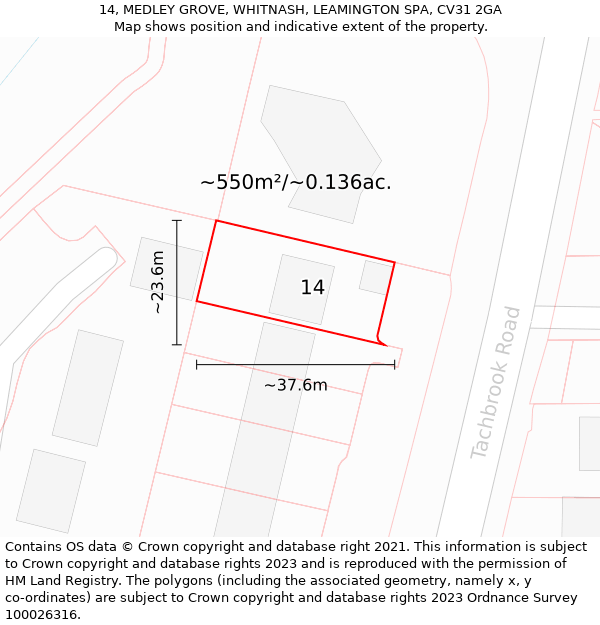 14, MEDLEY GROVE, WHITNASH, LEAMINGTON SPA, CV31 2GA: Plot and title map