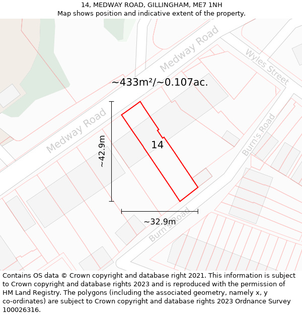 14, MEDWAY ROAD, GILLINGHAM, ME7 1NH: Plot and title map