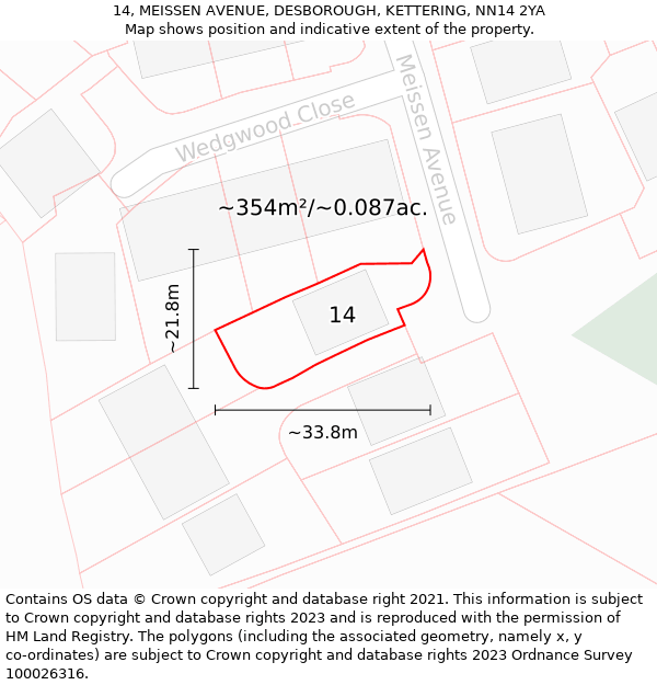 14, MEISSEN AVENUE, DESBOROUGH, KETTERING, NN14 2YA: Plot and title map