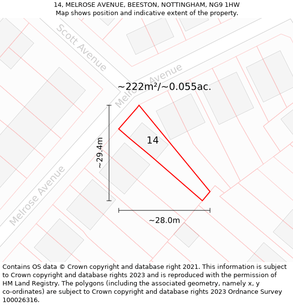 14, MELROSE AVENUE, BEESTON, NOTTINGHAM, NG9 1HW: Plot and title map