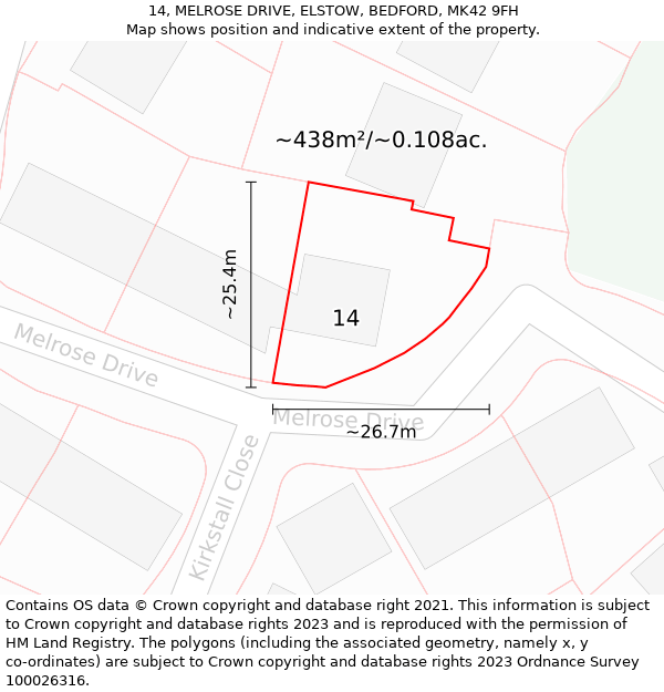 14, MELROSE DRIVE, ELSTOW, BEDFORD, MK42 9FH: Plot and title map