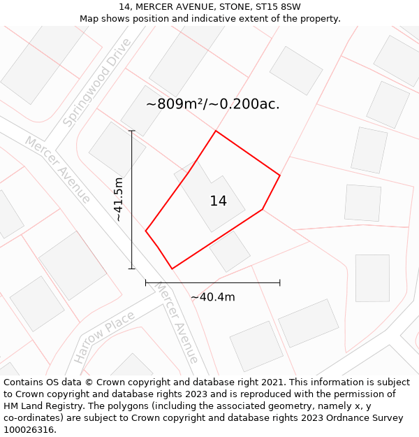 14, MERCER AVENUE, STONE, ST15 8SW: Plot and title map