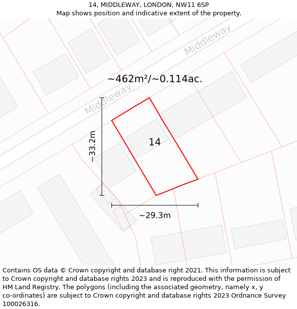 14, MIDDLEWAY, LONDON, NW11 6SP: Plot and title map