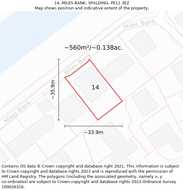 14, MILES BANK, SPALDING, PE11 3EZ: Plot and title map