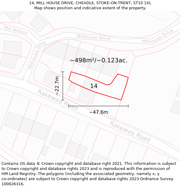 14, MILL HOUSE DRIVE, CHEADLE, STOKE-ON-TRENT, ST10 1XL: Plot and title map