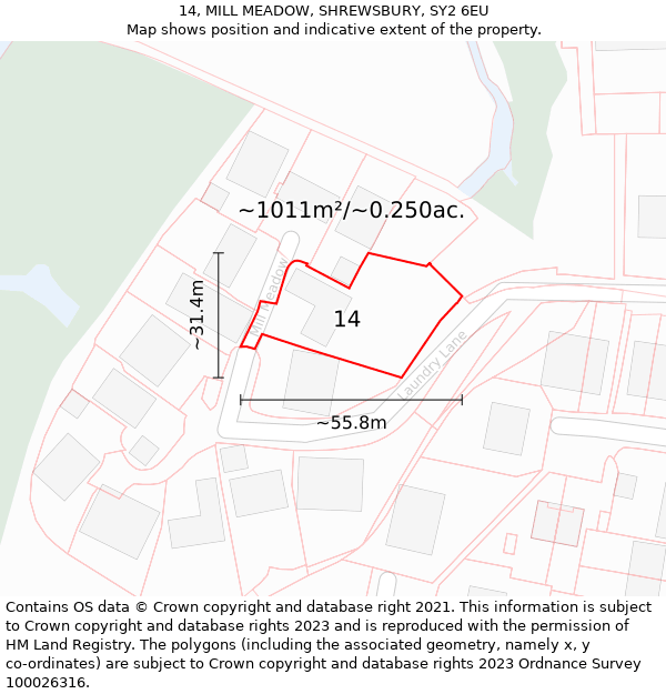 14, MILL MEADOW, SHREWSBURY, SY2 6EU: Plot and title map