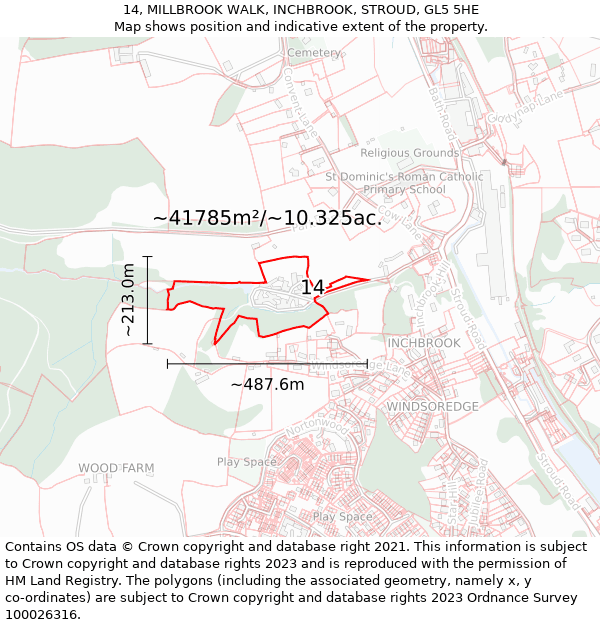 14, MILLBROOK WALK, INCHBROOK, STROUD, GL5 5HE: Plot and title map