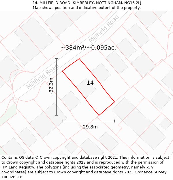 14, MILLFIELD ROAD, KIMBERLEY, NOTTINGHAM, NG16 2LJ: Plot and title map