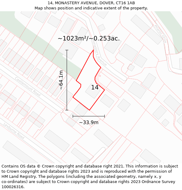 14, MONASTERY AVENUE, DOVER, CT16 1AB: Plot and title map