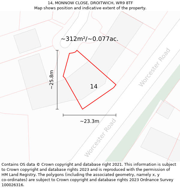 14, MONNOW CLOSE, DROITWICH, WR9 8TF: Plot and title map