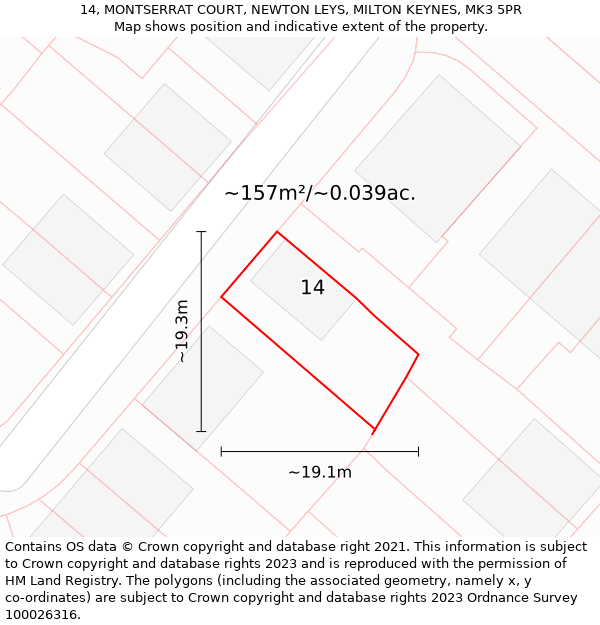 14, MONTSERRAT COURT, NEWTON LEYS, MILTON KEYNES, MK3 5PR: Plot and title map