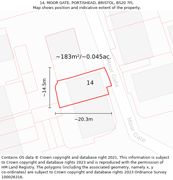 14, MOOR GATE, PORTISHEAD, BRISTOL, BS20 7FL: Plot and title map