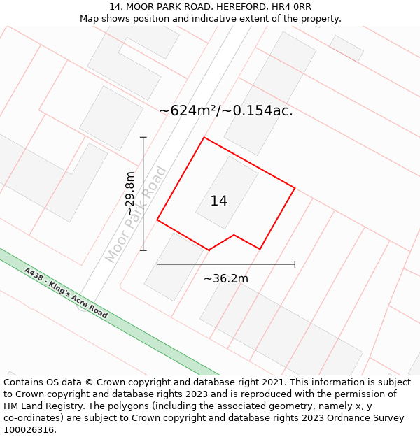 14, MOOR PARK ROAD, HEREFORD, HR4 0RR: Plot and title map